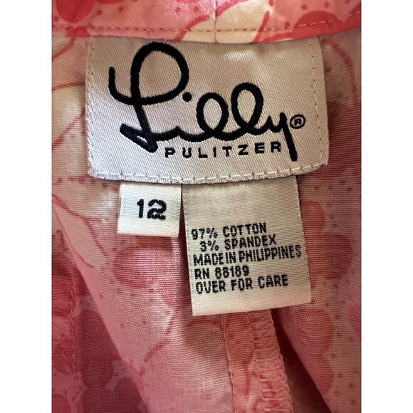 Vintage 90s Lilly Pulitzer pink white floral flying pigs cropped resort pants 12 - Picture 4 of 8